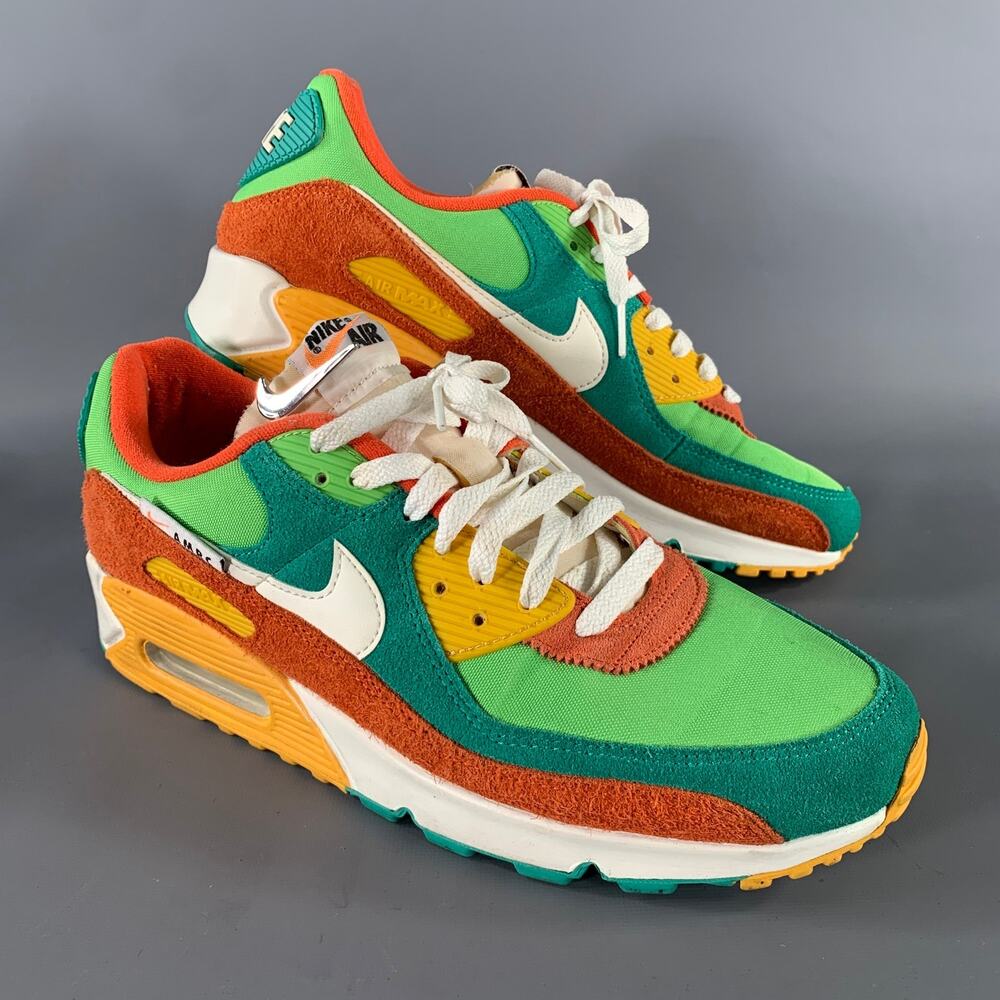 NIKE Size 12 Orange Multi-Color Layered Suede Runner Sneakers